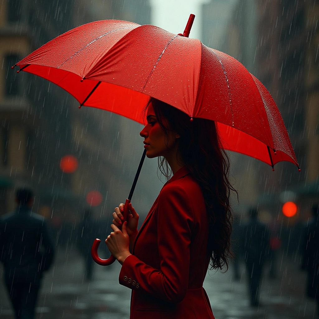 Red Umbrella in the Rain